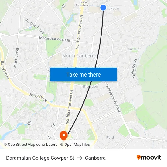Daramalan College Cowper St to Canberra map