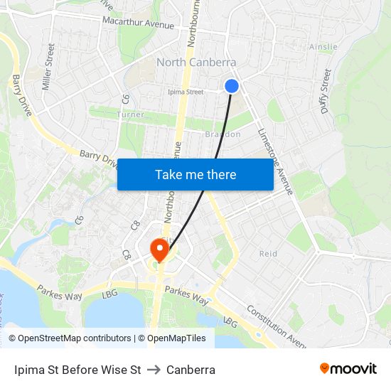 Ipima St Before Wise St to Canberra map