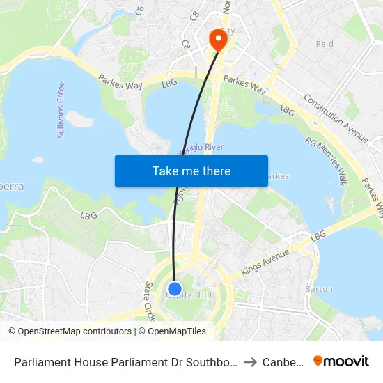 Parliament House Parliament Dr Southbound to Canberra map