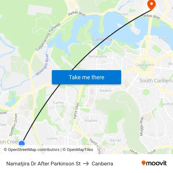 Namatjira Dr After Parkinson St to Canberra map
