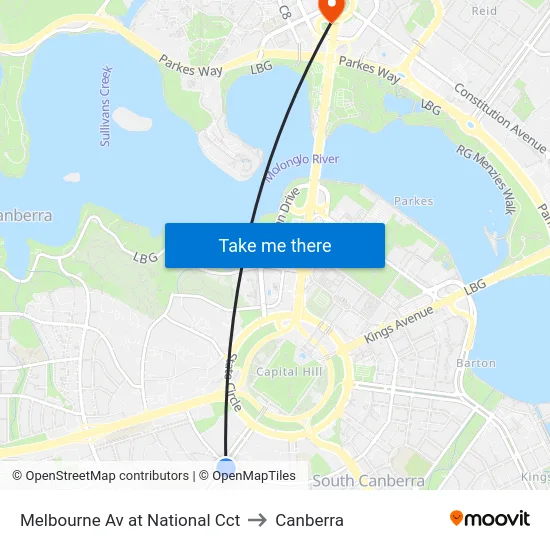 Melbourne Av at National Cct to Canberra map