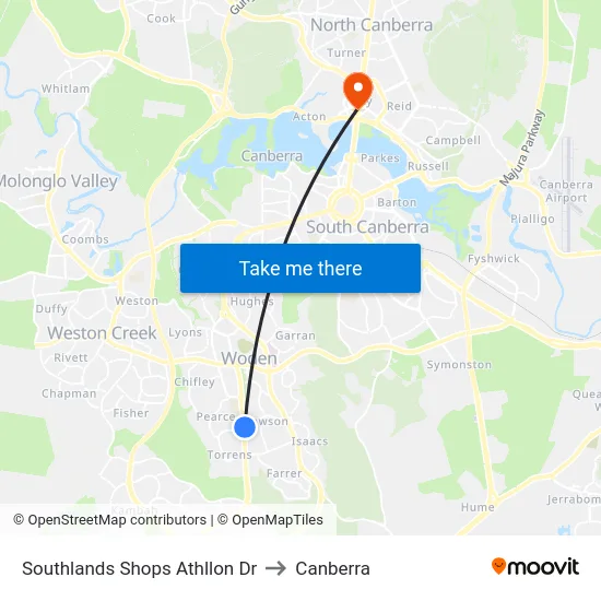 Southlands Shops Athllon Dr to Canberra map