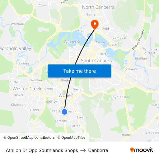 Athllon Dr Opp Southlands Shops to Canberra map