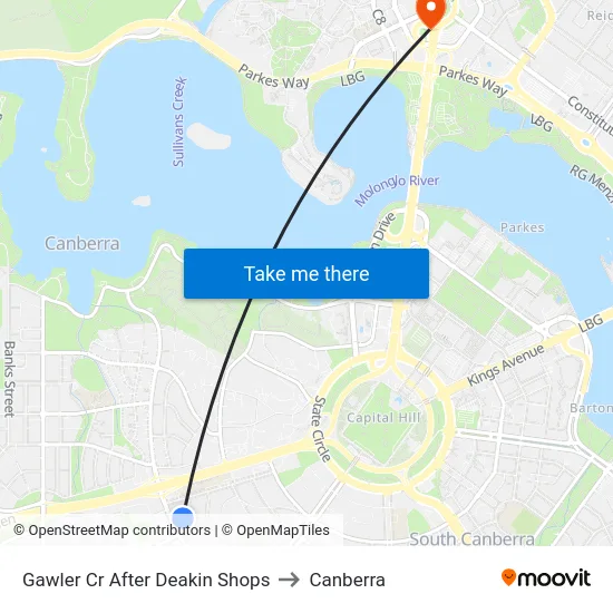Gawler Cr After Deakin Shops to Canberra map