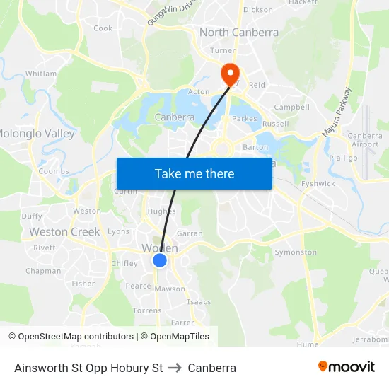 Ainsworth St Opp Hobury St to Canberra map