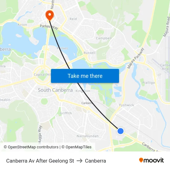 Canberra Av After Geelong St to Canberra map