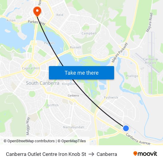 Canberra Outlet Centre Iron Knob St to Canberra map