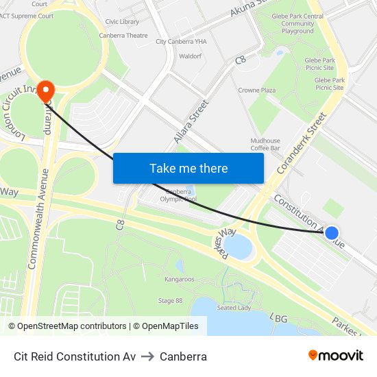 Cit Reid Constitution Av to Canberra map