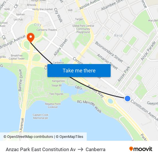 Anzac Park East Constitution Av to Canberra map