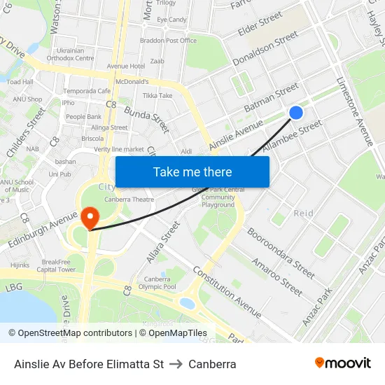 Ainslie Av Before Elimatta St to Canberra map