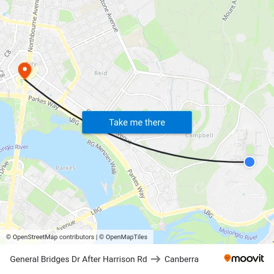 General Bridges Dr After Harrison Rd to Canberra map