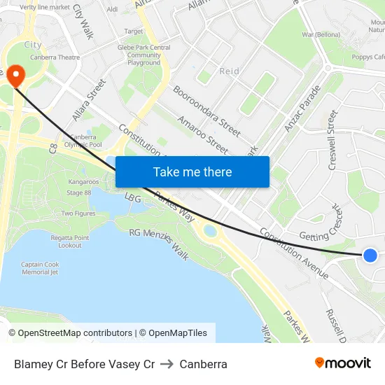 Blamey Cr Before Vasey Cr to Canberra map