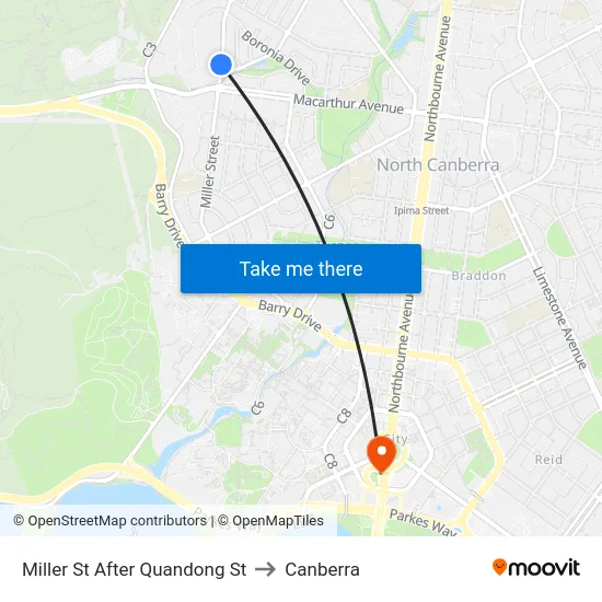 Miller St After Quandong St to Canberra map