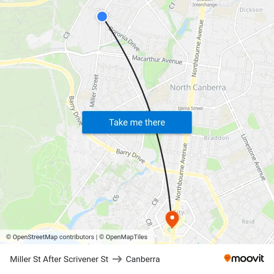 Miller St After Scrivener St to Canberra map
