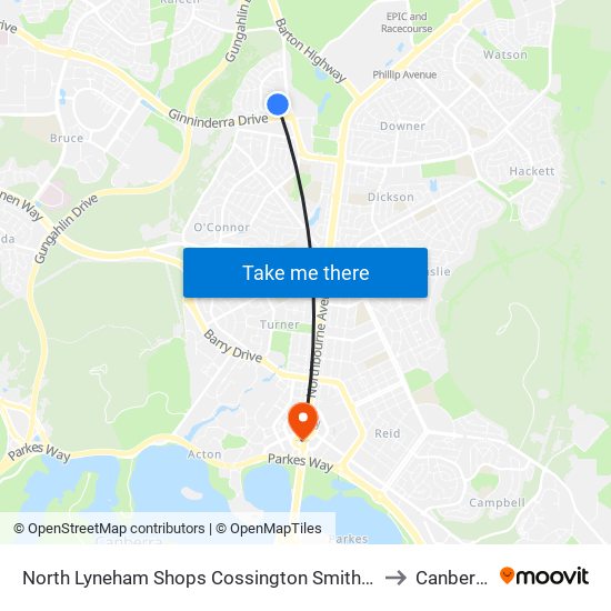 North Lyneham Shops Cossington Smith Cr to Canberra map