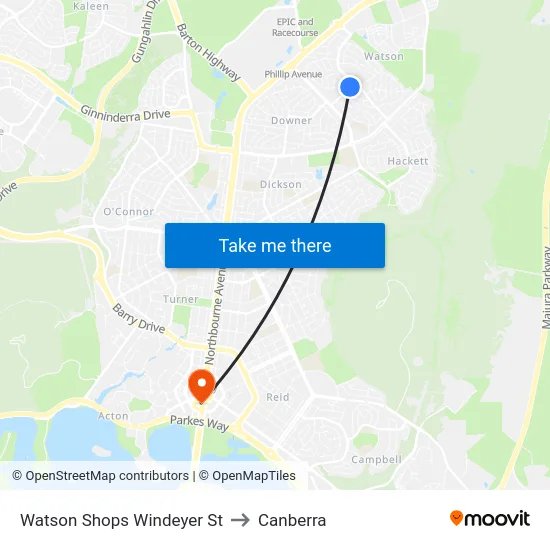 Watson Shops Windeyer St to Canberra map