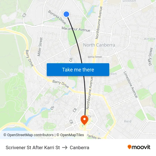 Scrivener St After Karri St to Canberra map