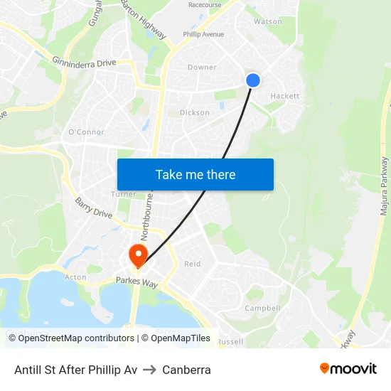 Antill St After Phillip Av to Canberra map