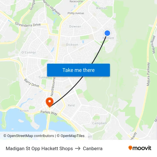 Madigan St Opp Hackett Shops to Canberra map