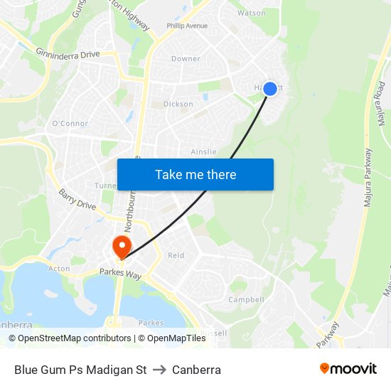 Blue Gum Ps Madigan St to Canberra map