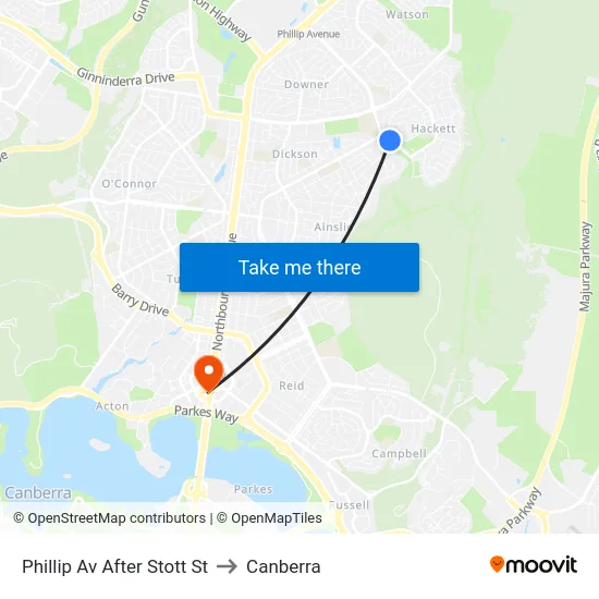Phillip Av After Stott St to Canberra map