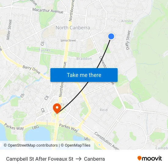 Campbell St After Foveaux St to Canberra map