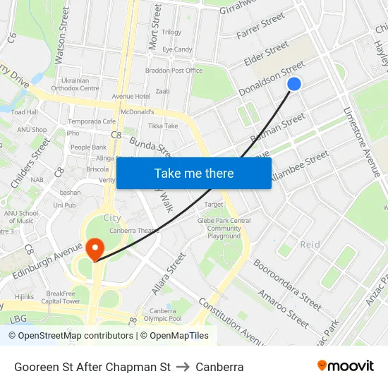 Gooreen St After Chapman St to Canberra map