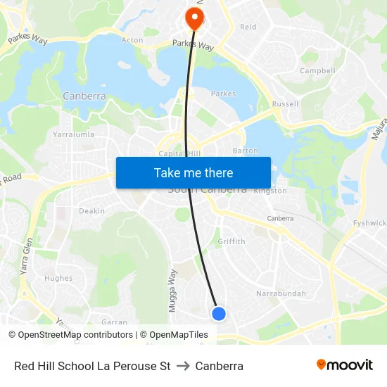 Red Hill School La Perouse St to Canberra map