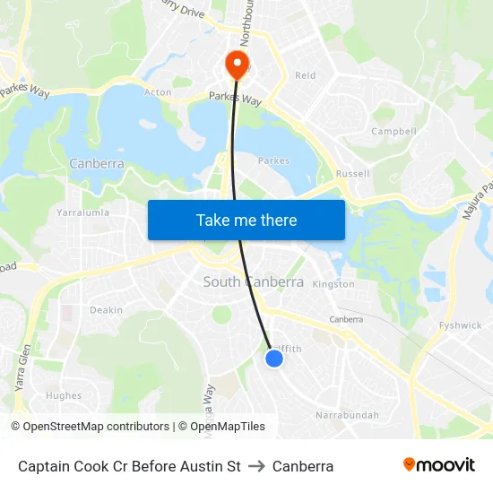 Captain Cook Cr Before Austin St to Canberra map