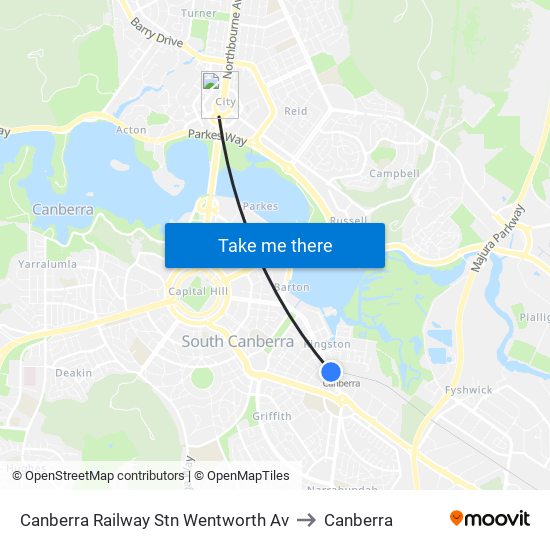 Canberra Railway Stn Wentworth Av to Canberra map