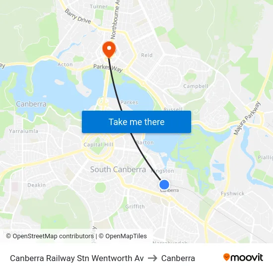 Canberra Railway Stn Wentworth Av to Canberra map