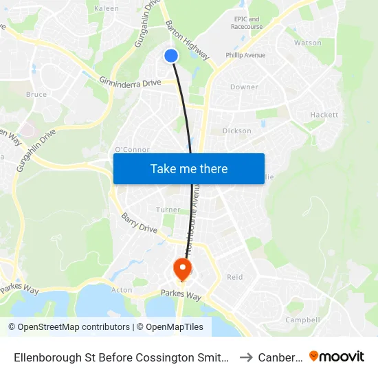 Ellenborough St Before Cossington Smith St to Canberra map