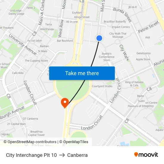 City Interchange Plt 10 to Canberra map