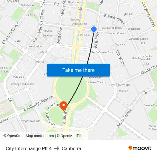 City Interchange Plt 4 to Canberra map