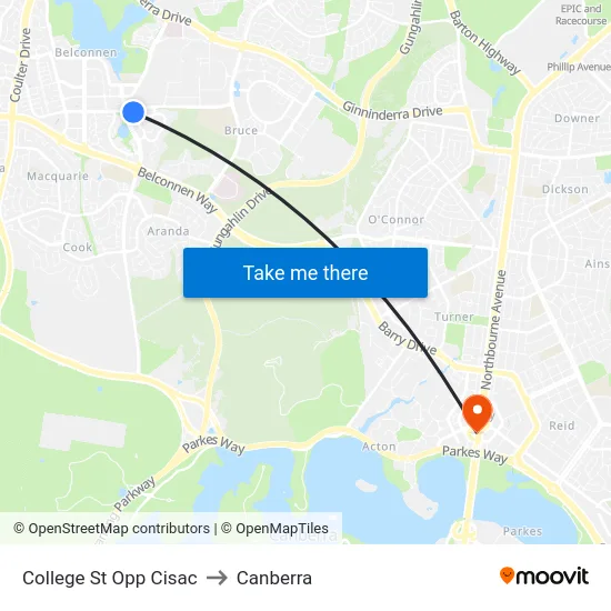 College St Opp Cisac to Canberra map