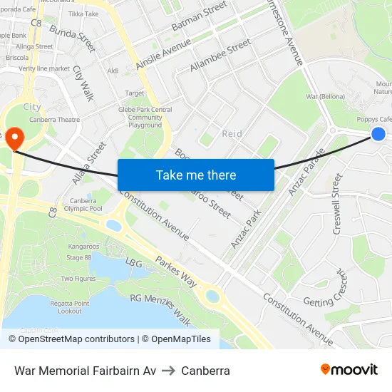War Memorial Fairbairn Av to Canberra map