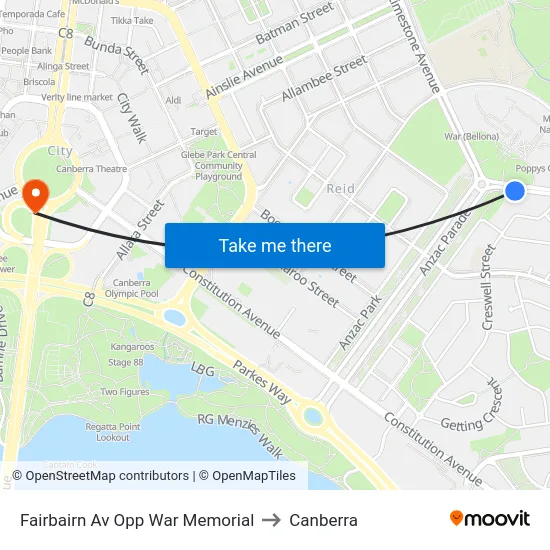 Fairbairn Av Opp War Memorial to Canberra map