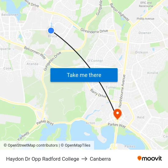 Haydon Dr Opp Radford College to Canberra map