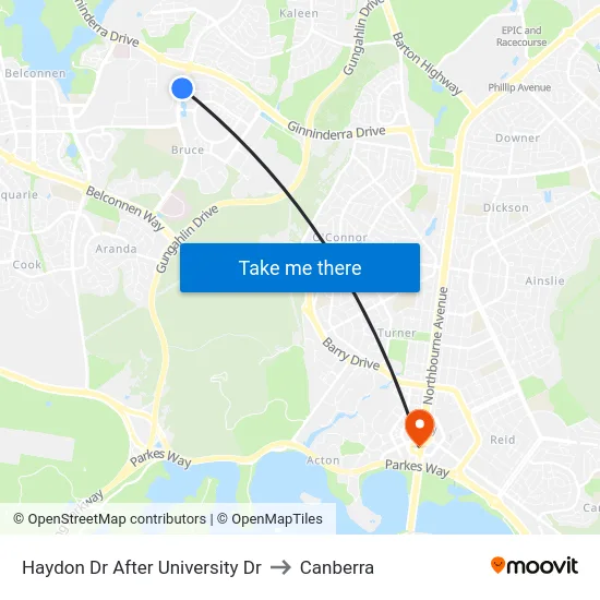Haydon Dr After University Dr to Canberra map