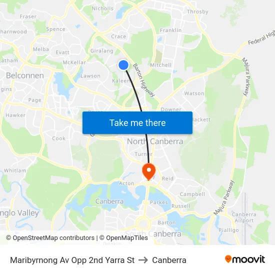 Maribyrnong Av Opp 2nd Yarra St to Canberra map