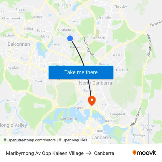 Maribyrnong Av Opp Kaleen Village to Canberra map