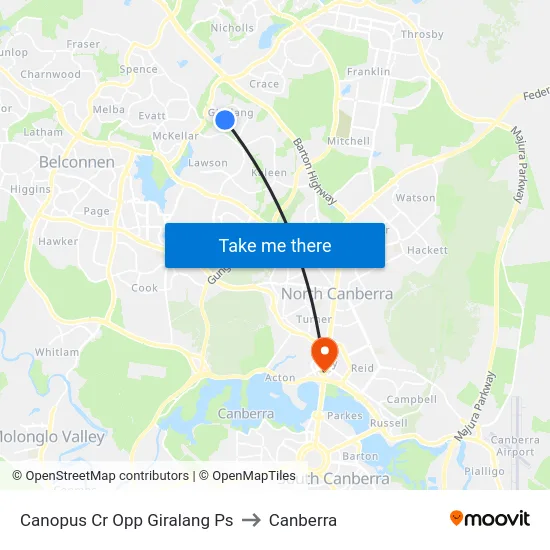 Canopus Cr Opp Giralang Ps to Canberra map