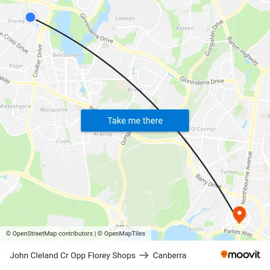 John Cleland Cr Opp Florey Shops to Canberra map