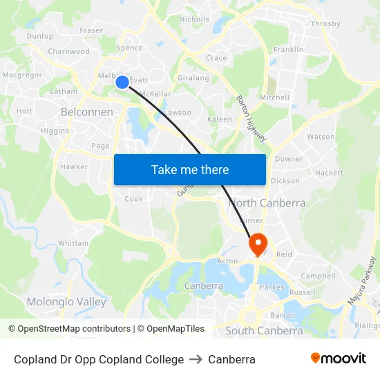 Copland Dr Opp Copland College to Canberra map
