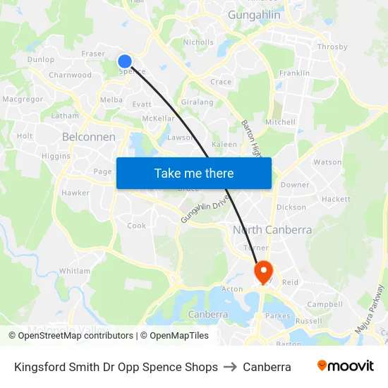Kingsford Smith Dr Opp Spence Shops to Canberra map
