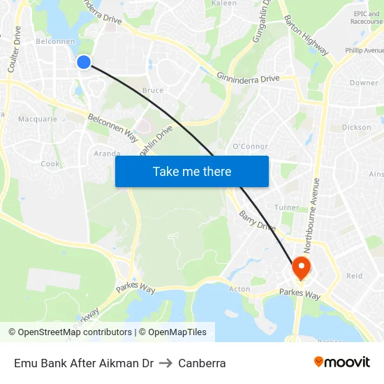 Emu Bank After Aikman Dr to Canberra map