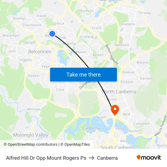 Alfred Hill Dr Opp Mount Rogers Ps to Canberra map