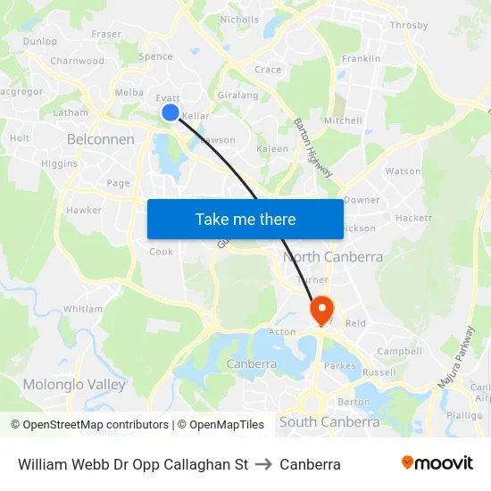 William Webb Dr Opp Callaghan St to Canberra map