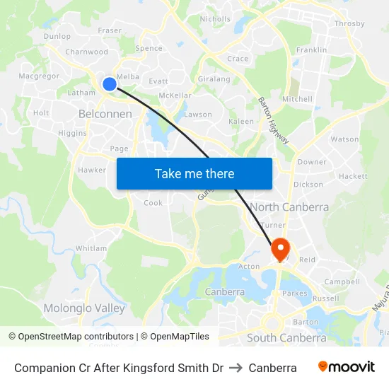 Companion Cr After Kingsford Smith Dr to Canberra map