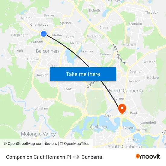 Companion Cr at Homann Pl to Canberra map